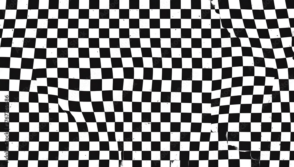 Fototapeta premium A black and white checkerboard pattern undergoes a wavy distortion. Some imperfections exist