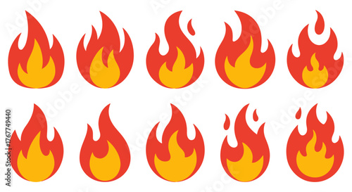 fire flames icon flat vector collection