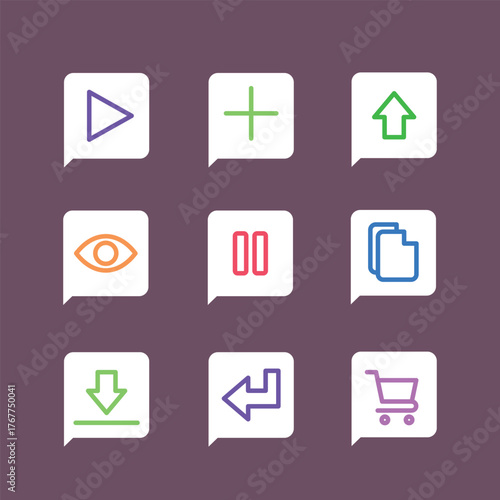 A modern collection of essential user interface outline icons for web design, application development, and digital media navigation