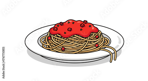 Hand-Drawn spaghetti with tomato sauce illustration perfect for culinary designs or recipes
