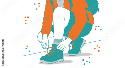 Adventurer Prepares For The Journey By Tying Their Hiking Boots Ready To Explore