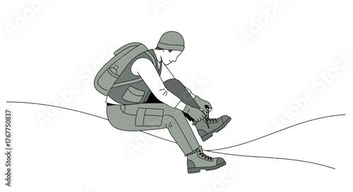 Adventurer Prepares For The Journey lacing Boots Outdoor Recreation Illustration