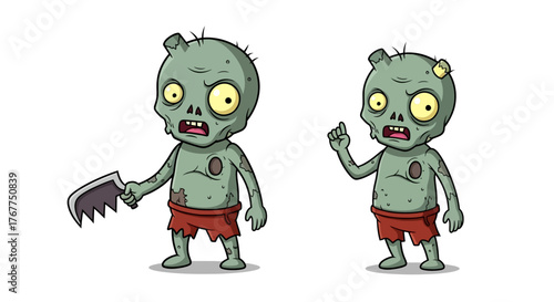 Humorous cartoon zombie characters with eerie expression perfect for halloween themed designs