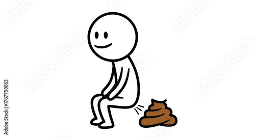 Humorous depiction of human excrement, symbolized by a smiling stick figure doing defecation