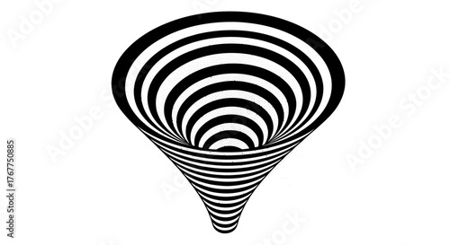 Hypnotic monochrome vortex tunnel illusion illustration with captivating stripes effect