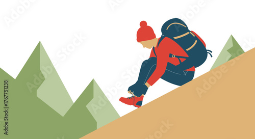 Adventurer Prepares For The Climb Mountains Ascending And Overcoming Challenges Outdoors