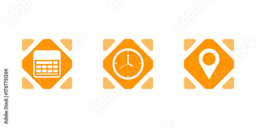 Calendar Clock and Location Icon Set Minimal UI Schedule Time and Map Marker Design