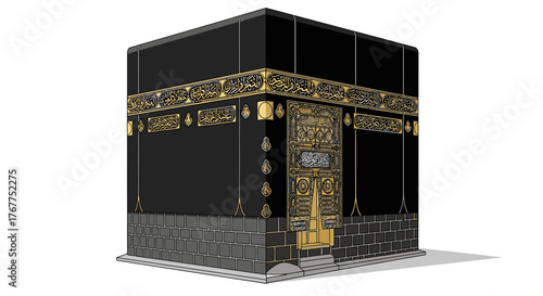 Illustration of the Kaaba, a sacred building in Mecca, Saudi Arabia.
