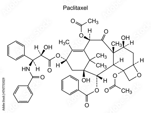 Paclitaxel, chemical structure of paclitaxel, drug substance
