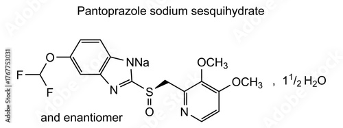 Pantoprazole sodium sesquihydrate, chemical structure of pantoprazole sodium sesquihydrate, drug substance