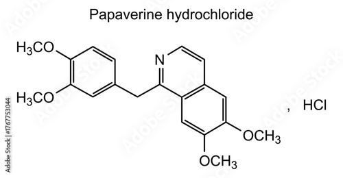 Papaverine hydrochloride, chemical structure of papaverine hydrochloride, drug substance