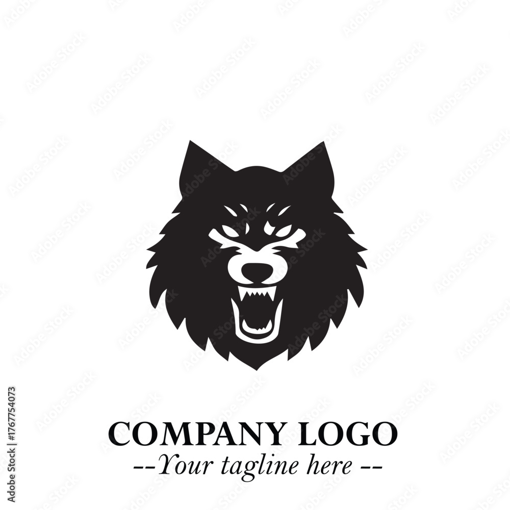 Fototapeta premium Fierce Head of Wolf Logo Symbol in Black on White Background with Bold Minimalist Modern Design