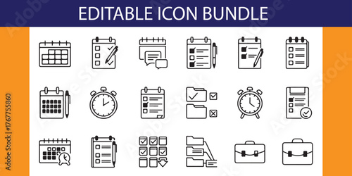 Black and white icons for calendar to do list and time management