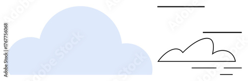 Large blue cloud and outlined smaller cloud with clean dynamic lines evoke lightness, weather, and motion. Ideal for nature, weather forecasting, cloud computing, environment, simplicity, abstract