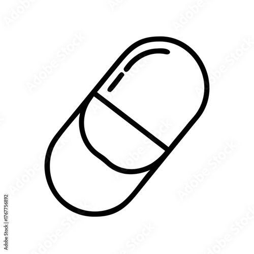 Outline vector of a pill capsule in pastel blue