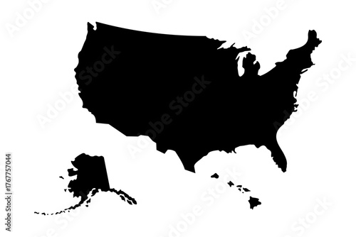 Made in USA, US flag map silhouette. Vector illustration isolated on white background.