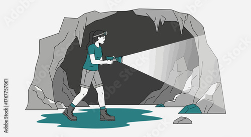 Adventurous Explorer Investigates Inside a Dark Cave Exploring a Hidden World or Unknown Territory