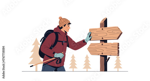 Adventurous Hiker Choosing Path: Exploring Directional Guidance in Nature