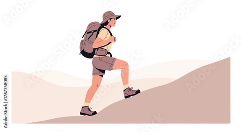 Adventurous Hiker Conquering Steep Terrain During a Scenic Outdoor Exploration