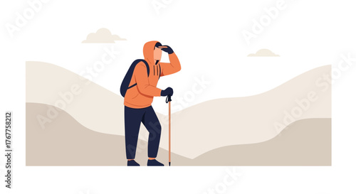 Adventurous Hiker Gazing at a Scenic Vista During Outdoors Exploration.