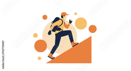 Adventurous Hiker Ascending a Steep Slope Depicting Challenges And Overcoming Difficulties