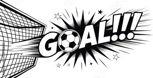 Soccer Goal Text Illustration, Comic Style Football Score Graphic Design.