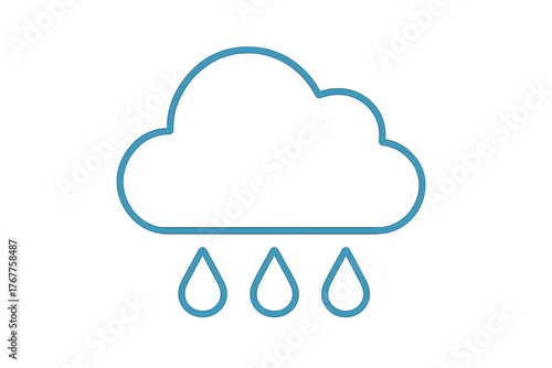 Blue minimalist icon of cloud and falling rain drops for weather forecast