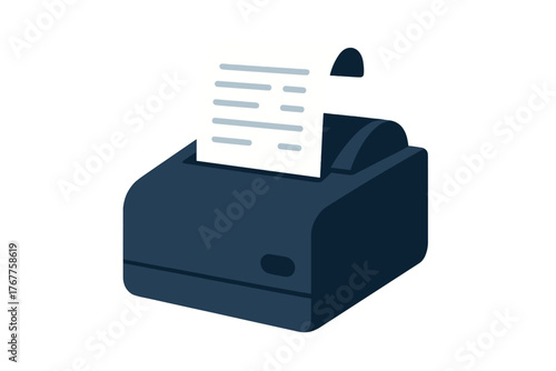 Dark blue point of sale thermal printer dispensing a paper receipt on a clean white background