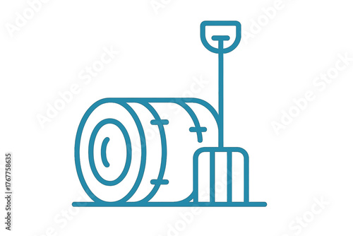 Rolled hay bale and pitchfork symbolizing farming, agriculture, and harvest labor
