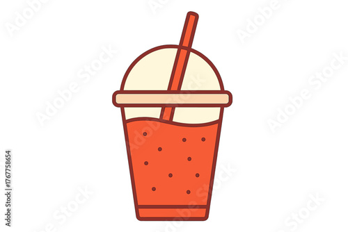 Refreshing cold drink in a disposable plastic cup with a dome lid and straw