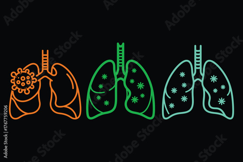 Stages of Lung Disease Progression with Virus and Healthy Lungs - Medical Biology Research for Health Awareness Campaign