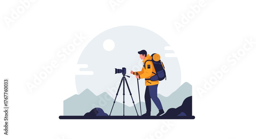 Adventurous Photographer Documenting The Majestic Mountain Landscape and Capturing Unique Moments