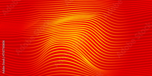 Abstract dot orange color wave pattern screen led light gradient texture background. Technology big data digital concept. 3d rendering.
