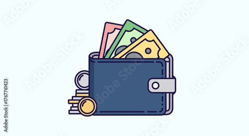 Wallet with Cash and Coins Financial Management Illustration.