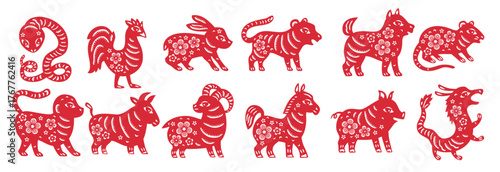 Chinese Zodiac paper cut vector illustration