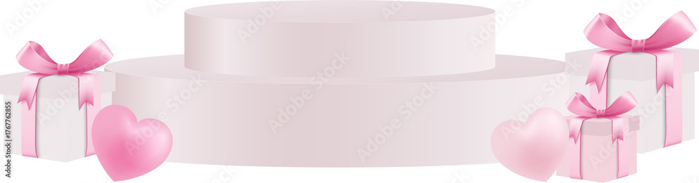 Obraz premium Podium with Gift and Hearts | Romantic Valentine’s Day Scene, Love Celebration Background, png format