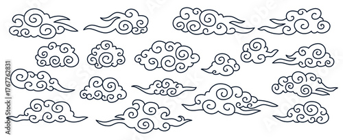 Asian cloud set vector collection of clouds in chinese style