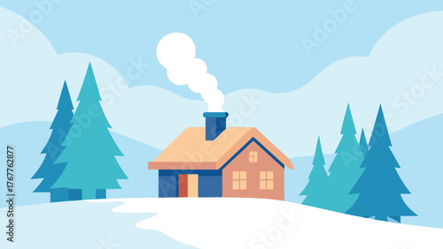 Cozy house in snowy forest landscape