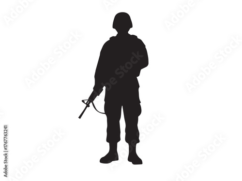 Black soldier silhouette vector illustration isolated on white background the soldier is a symbol of courage and sacrifice, and is often used in memorials and other tributes the soldier is a brave and