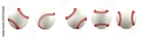 baseball ball clipart set of white leather softball_