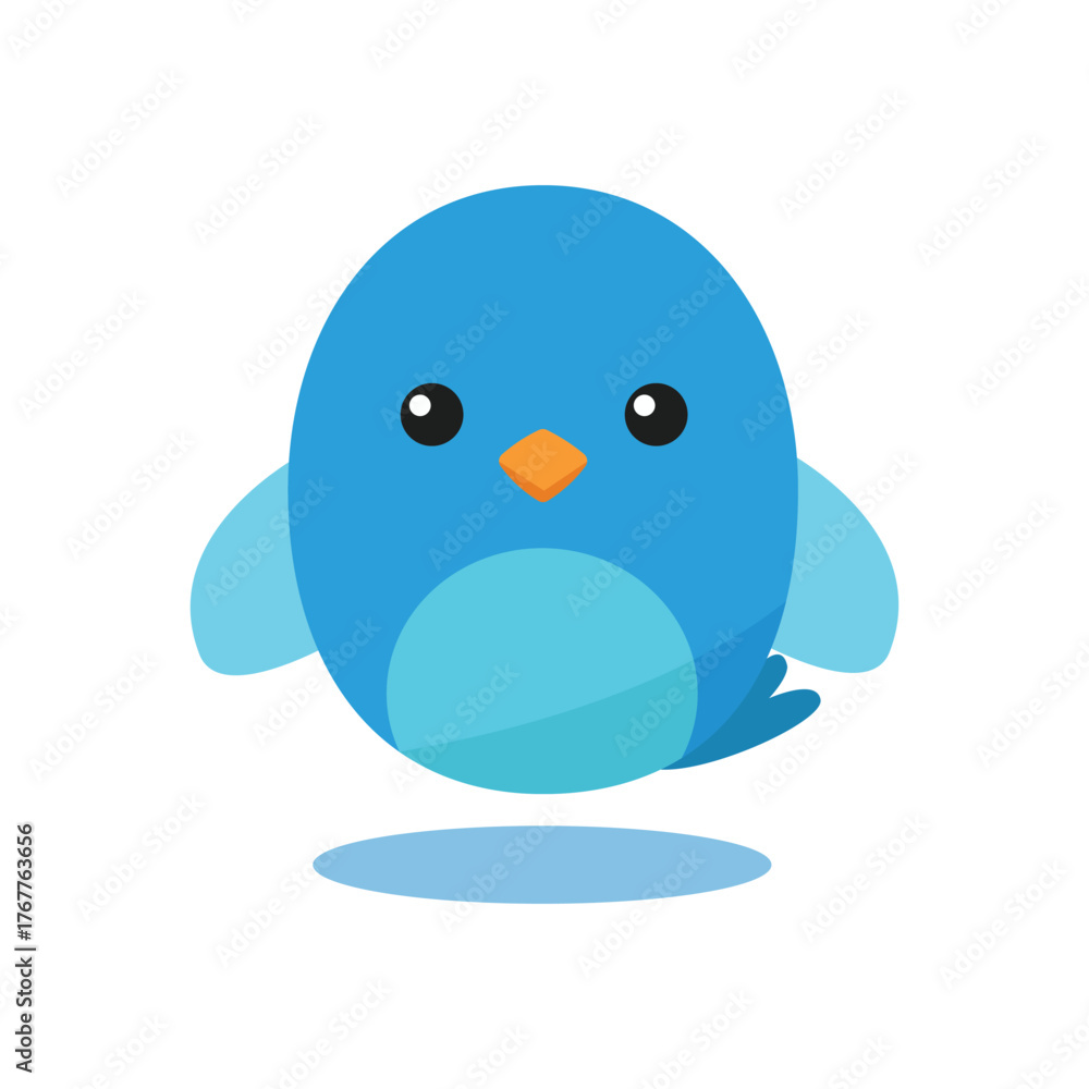 Fototapeta premium Cute Blue Bird Cartoon Vector Mascot expressive eyes Its rounded body and gentle demeanor evoke joy and approachability. Perfect for kids Simple Round Flat Illustration