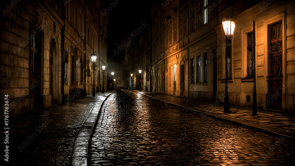 Fototapeta premium prague street at beautiful night
