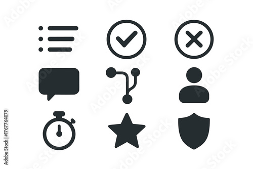 Basic set of nine common UI icons for digital interfaces and web design