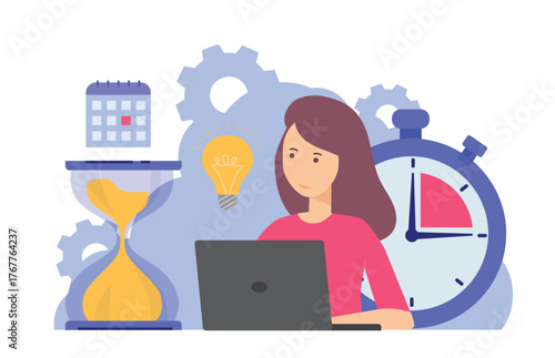 Business time management, deadline concept, planner, sandwatch, stopwatch, idea