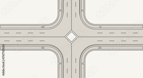Aesthetic Vector Illustration of a Four Way Intersection with Roads and Precise Design
