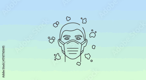 Airborne Virus Protection Illustration Featuring A Face Mask And Surrounding Contaminants