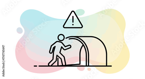 Alert Sign Warns Pedestrian Of Low Overhead Clearance, Beware Of Unforeseen Obstacles