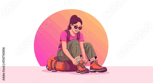 Adventurous Traveler Preparing To Embark On A Solo Journey Under A Beautiful Sunrise