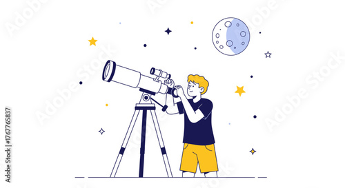 Astronomy Exploration: Observing The Cosmos With A Telescope, A Boy's Dream