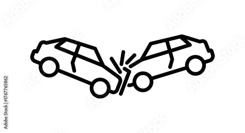 Automobile Collision Depiction: A Simple Black And White Outlined Illustration for Symbolism